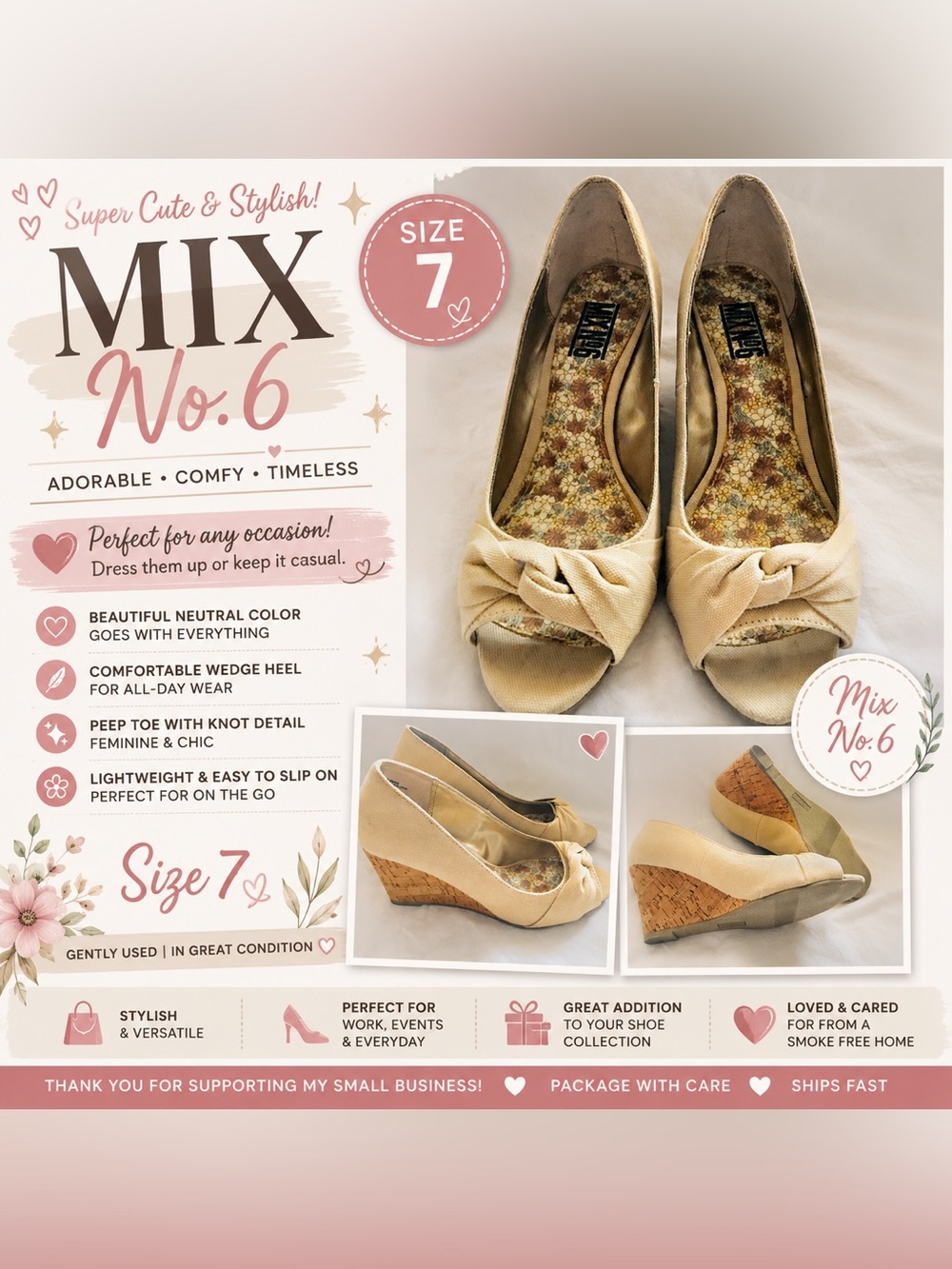 WOMEN’S WEDGE SHOES BY MIX NO.6 SIZE 7
